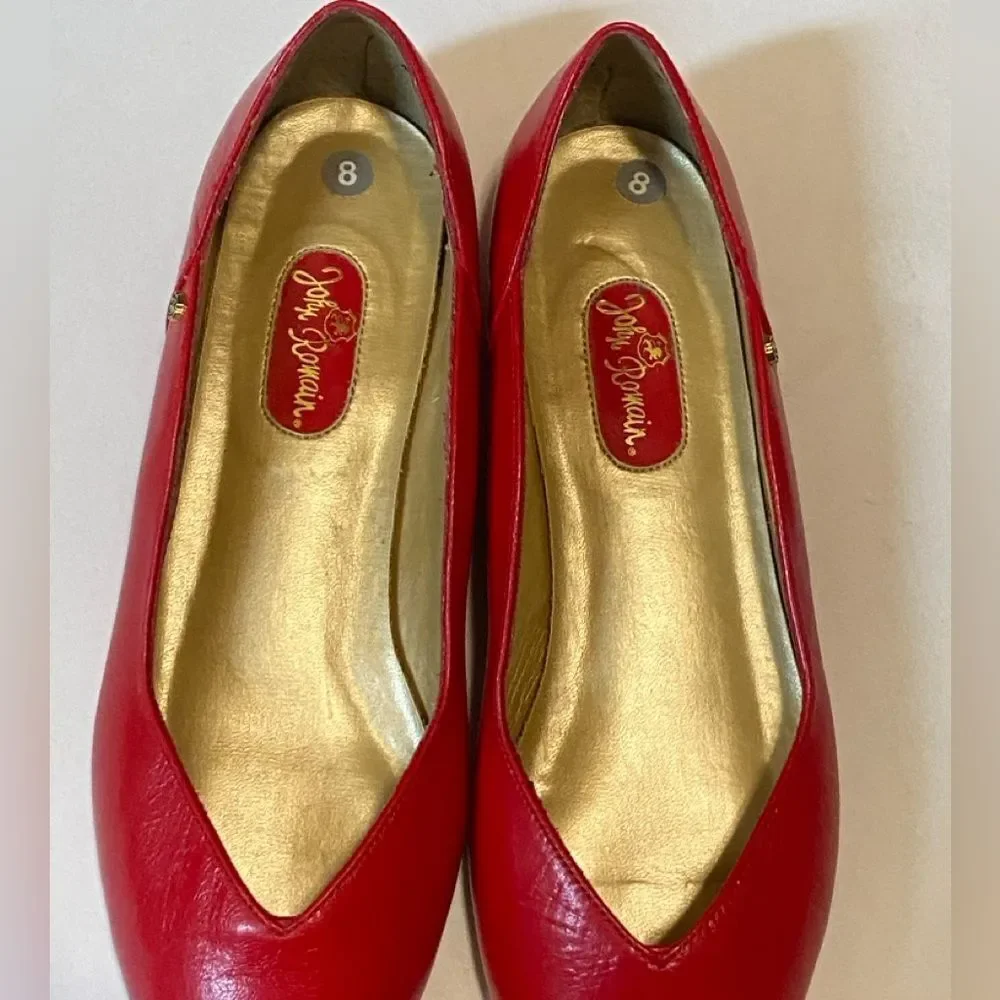 John Romain Leather Elegant Red Women's Loafers Size 8 B AA Barbara